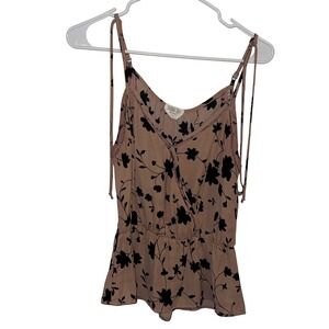Sienna Sky Mauve Pink Black Floral Surplice Peplum Cami Top Small